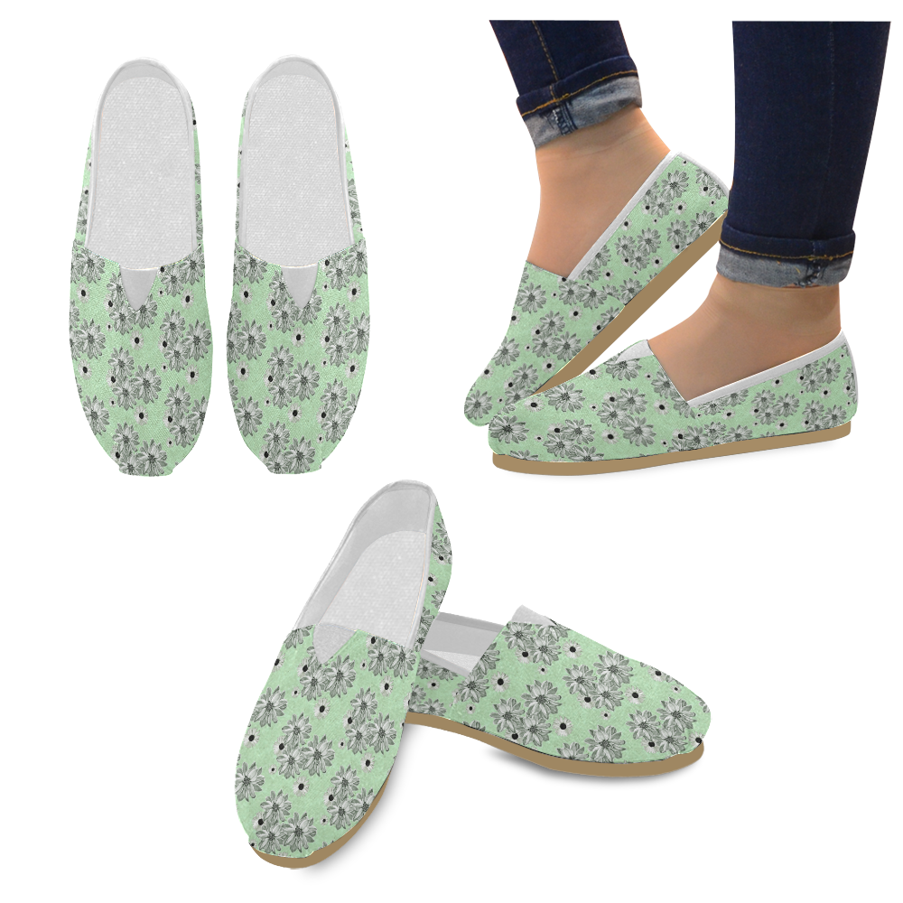 Floral Green - Slip On Canvas Shoes