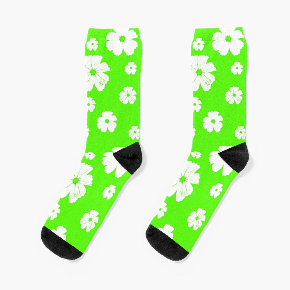 Retro Flowers - Lime Green - Socks