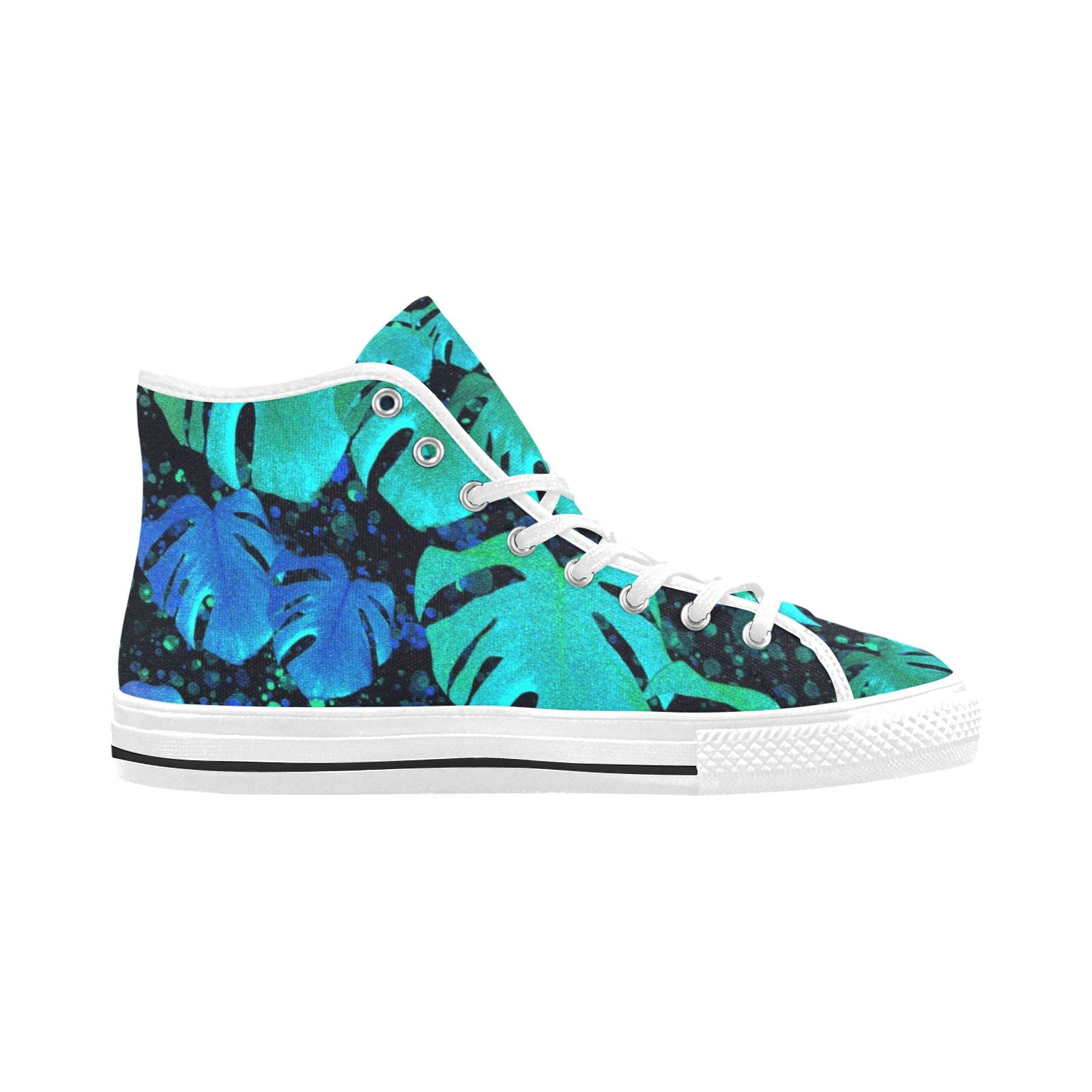 Monstera Leaves Midnight - Women's High Top Canvas Sneakers