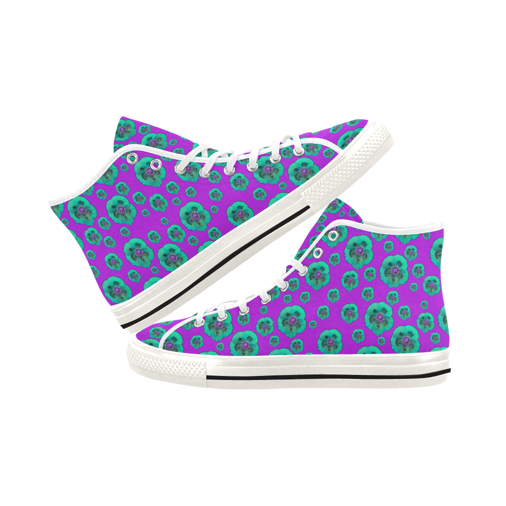 Poppies Purple/Aqua - Women's High Top Canvas Sneakers