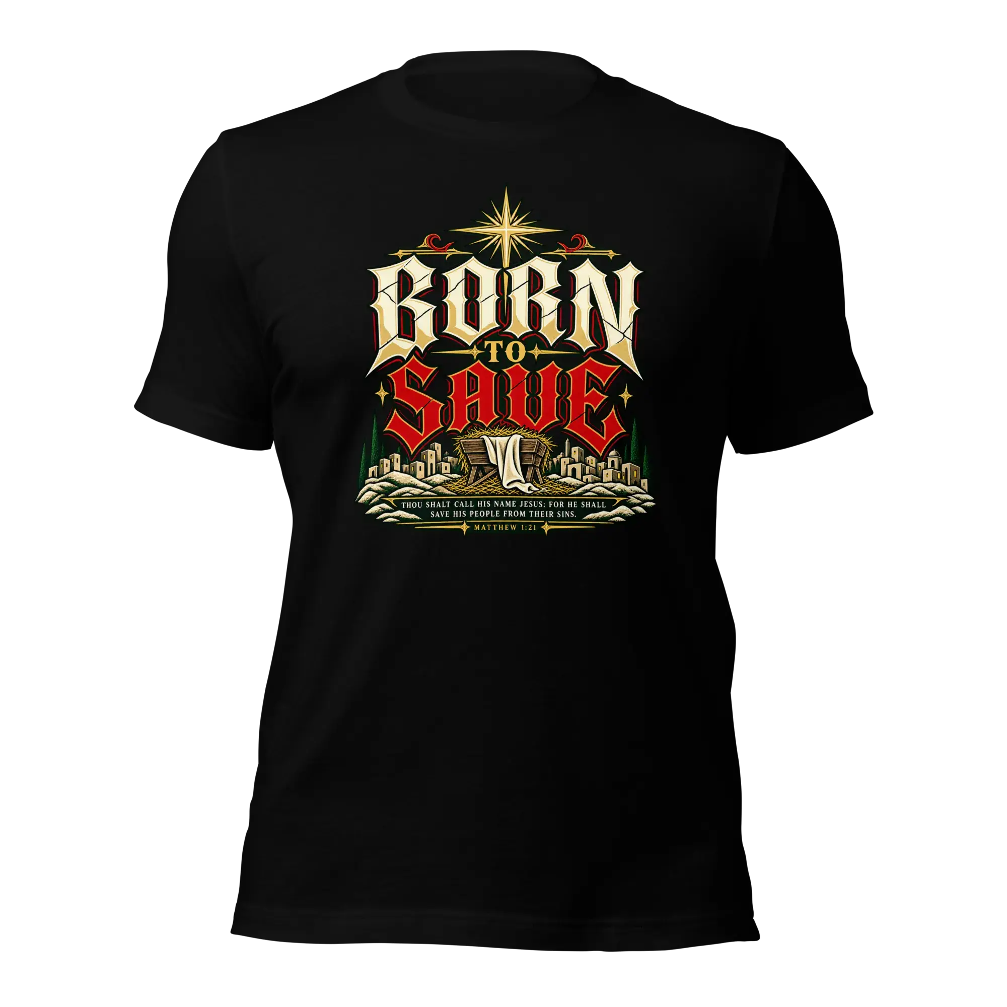 Born to Save Matthew 1:21 Christian Christmas T-Shirt