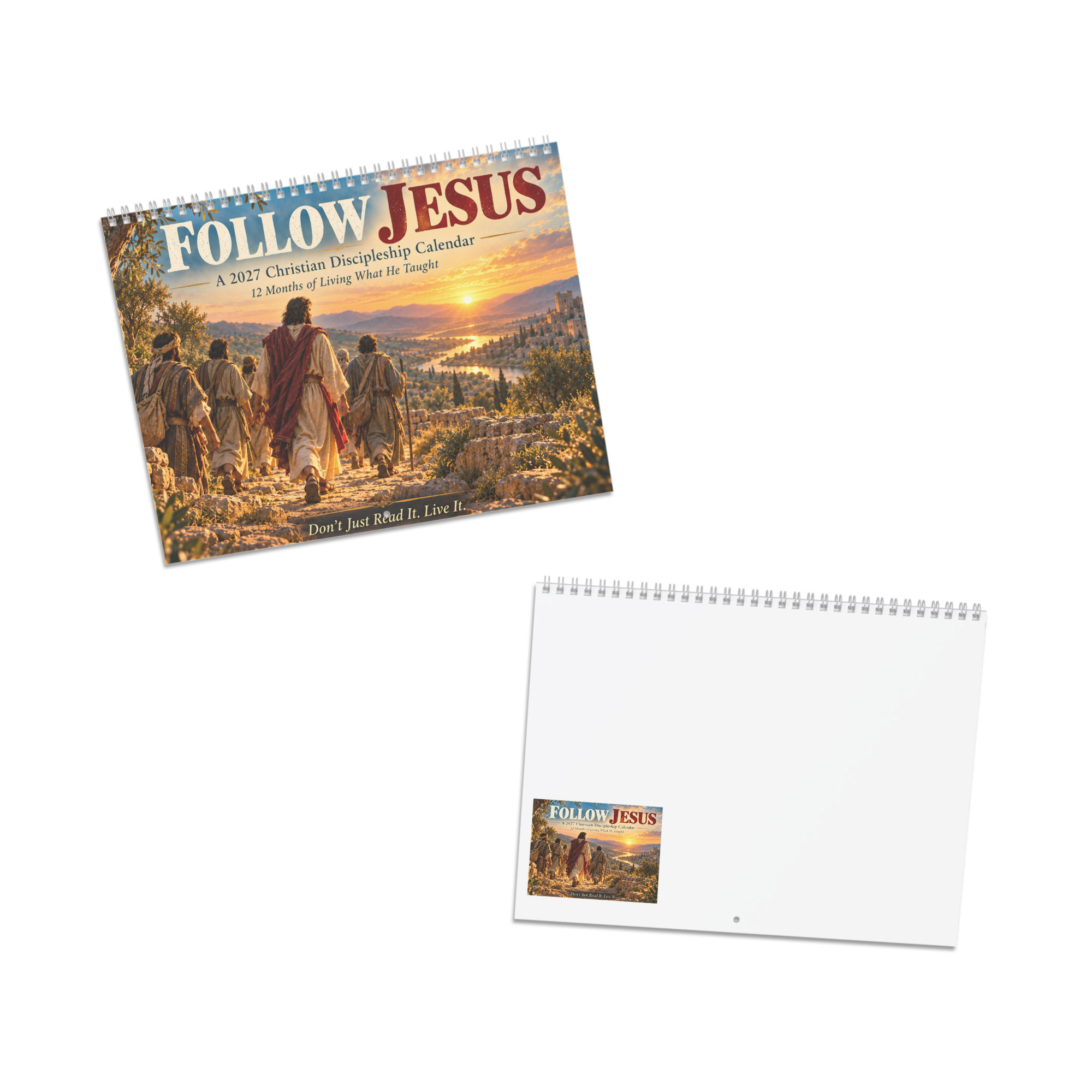 Follow Jesus 2027 Christian discipleship wall calendar with Jesus walking with His followers