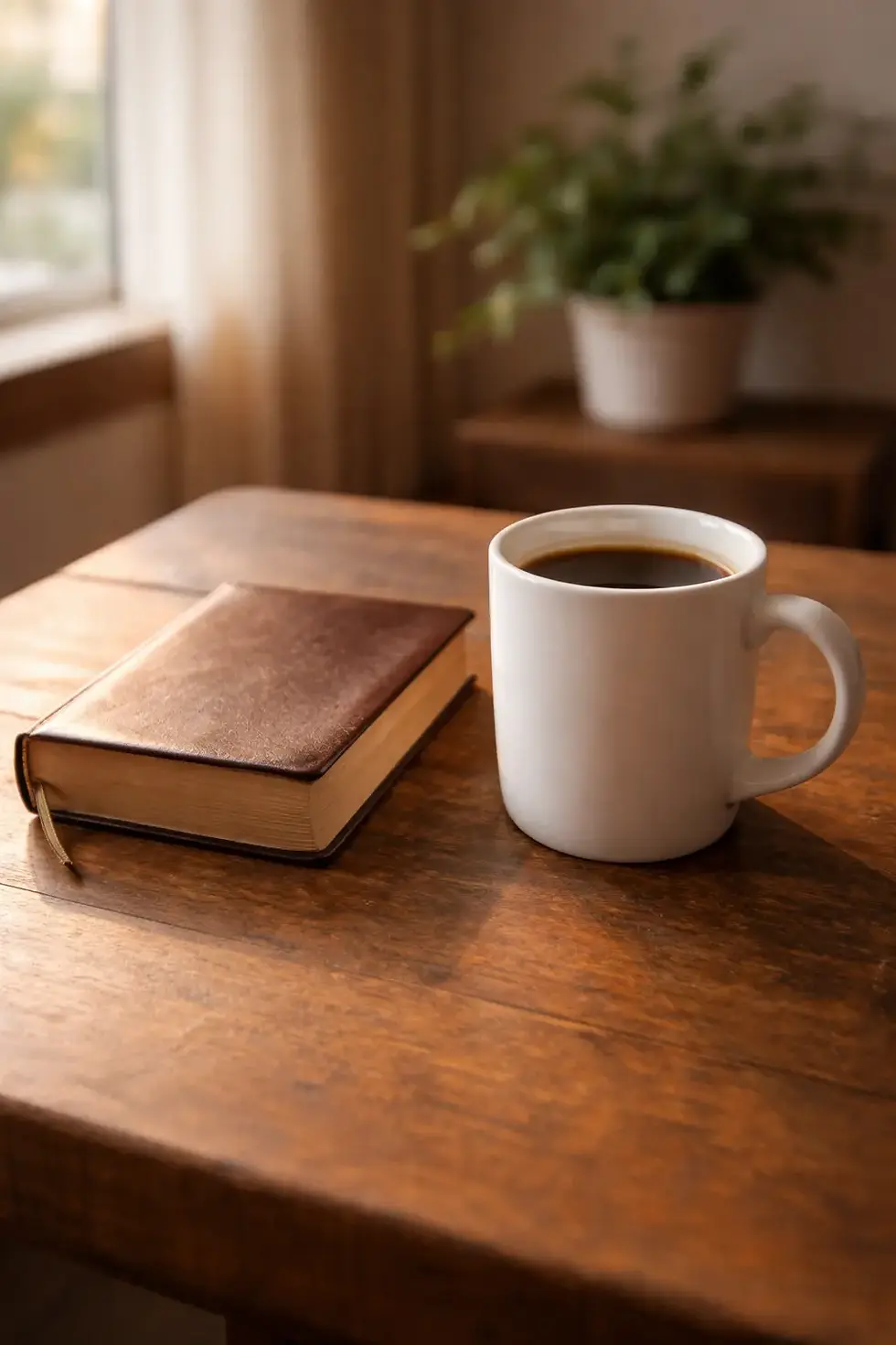 coffee mug beside a Bible in morning light representing a welcoming faith-based coffee shop in Joplin Missouri