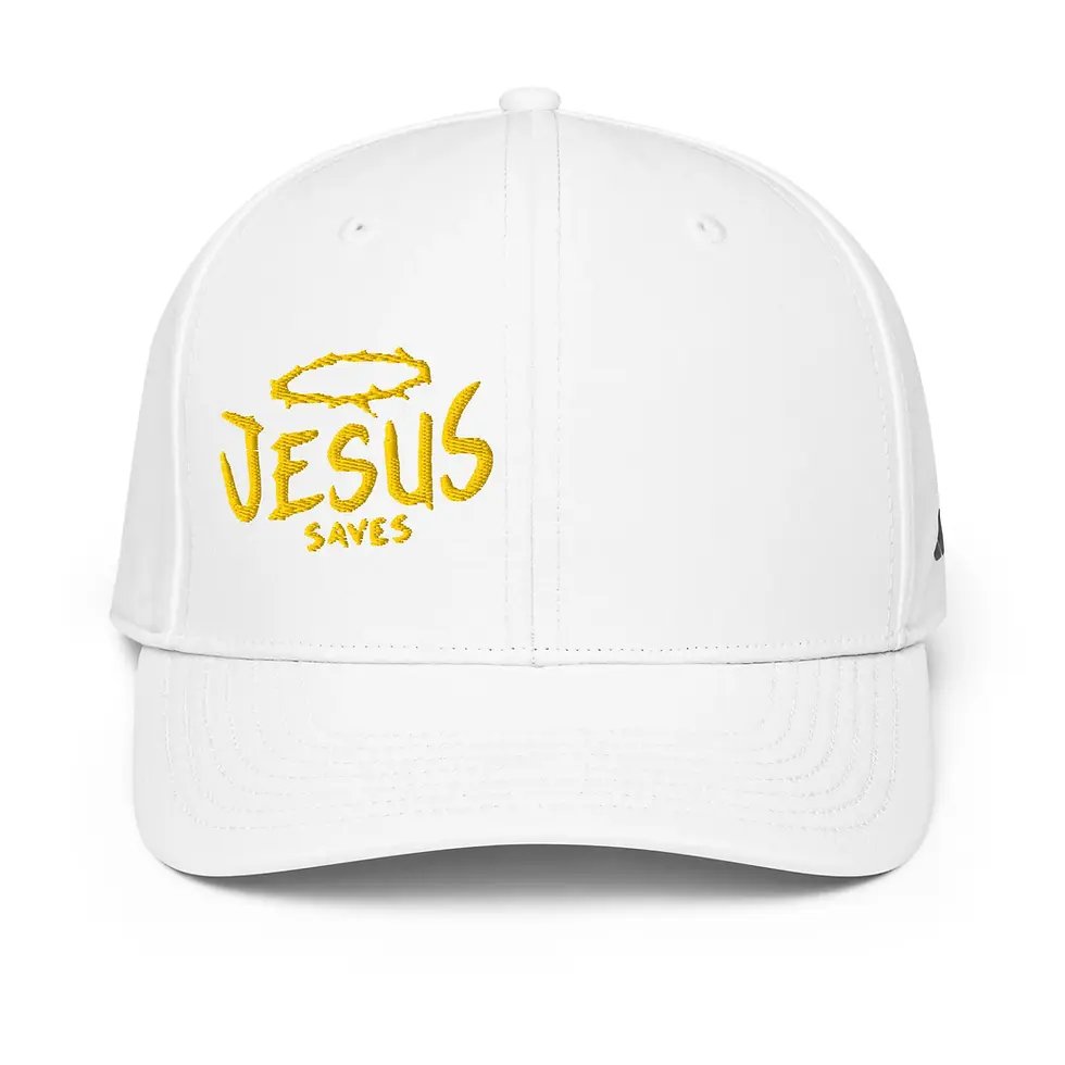 Thumbnail: Front view of white Adidas Jesus Saves performance cap