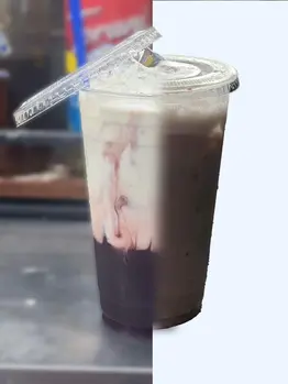 Image of a before and after shot of a coffee drink.