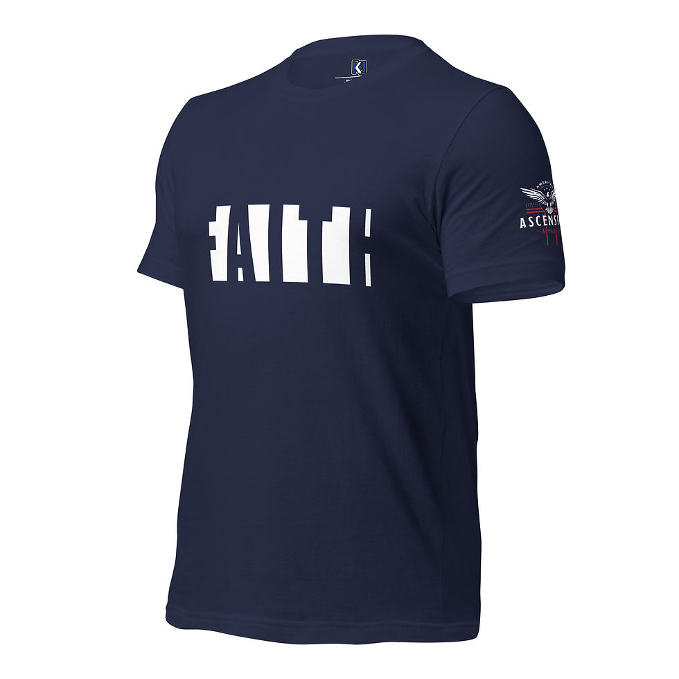 Thumbnail: Black and white 'FAITH' t-shirt with a ghosted text effect, symbolizing the presence of faith in subtlety.