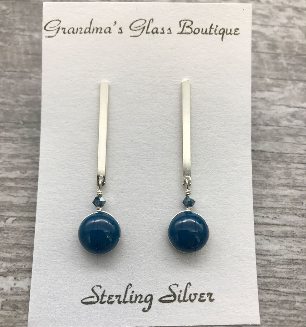 Thumbnail: Short Length Bar Post Earrings of Colorful Handmade Glass and Sterling Silver