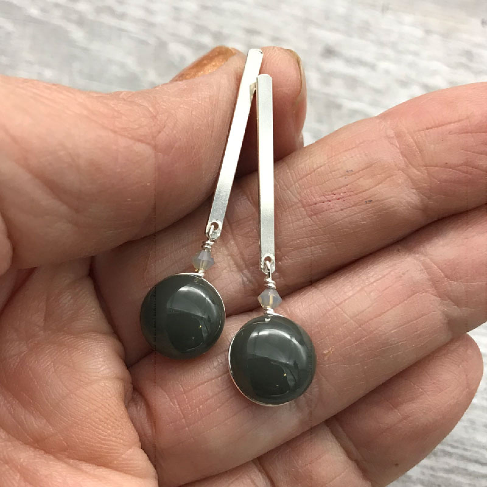 Short Length Bar Post Earrings of Colorful Handmade Glass and Sterling Silver