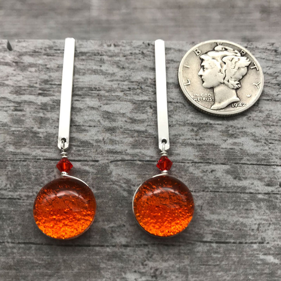 Thumbnail: Short Length Bar Post Earrings of Colorful Handmade Glass and Sterling Silver