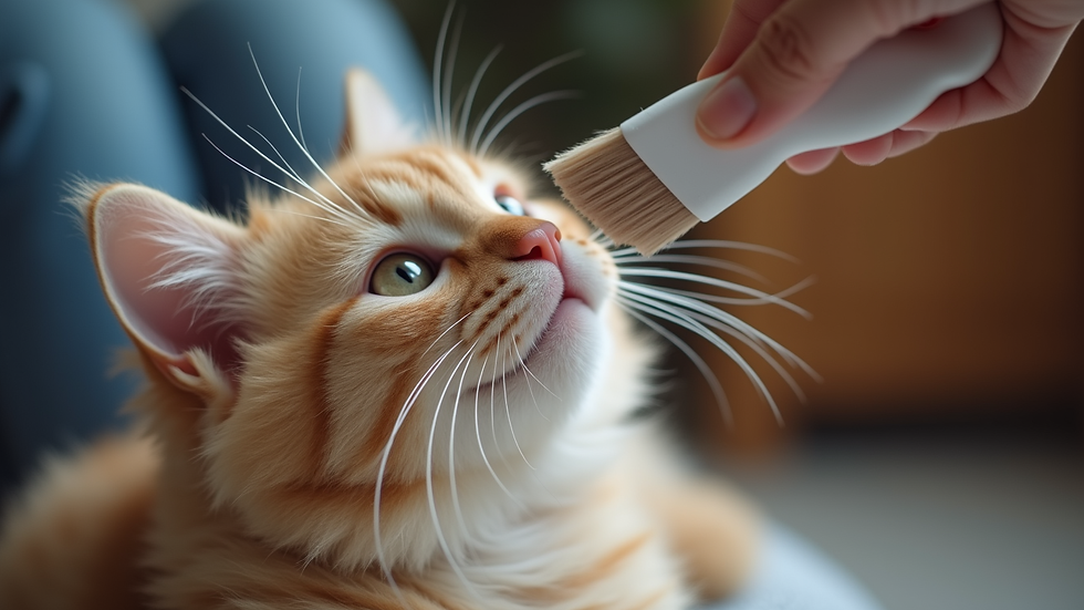 Close-up view of a Persian cat being brushed gently