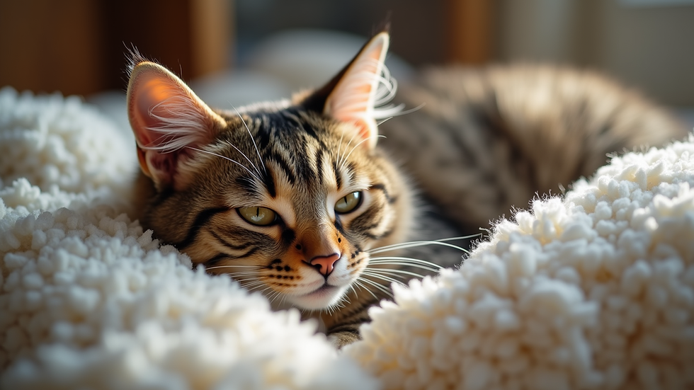 Eye-level view of cozy cat resting area with soft cushions