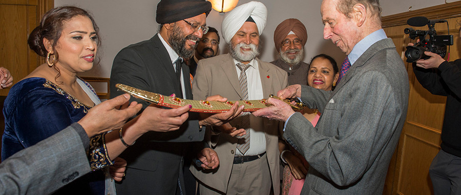 Duke of Kent holding Sikh Ceremonial sword