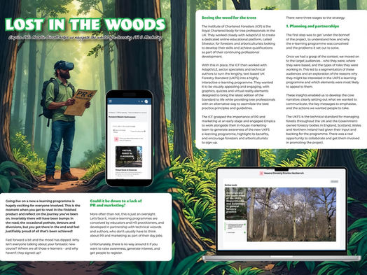 Page spread of article from Dirty Word Magazine, Lost in the woods by Natalie Birrell