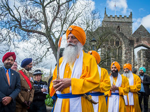 Ceremonial carrying of swords at opening of the Bristol Sikh Garden of Remembrance.