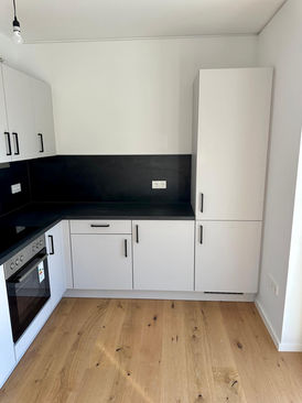 Einbauküche mit Hochschrank und Kochfeld