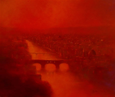 フィレンツェ　アルノ河の陽