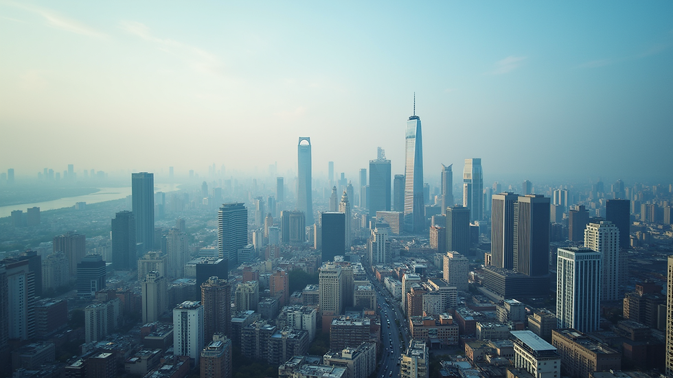 Eye-level view of a modern urban skyline with diverse architecture