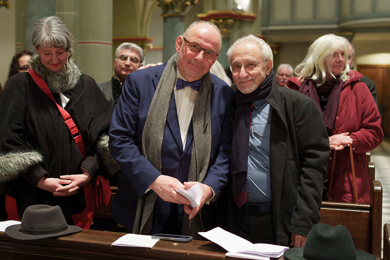 Ökumenepreisträger Uwe Müller und Laudator Edouard Marry