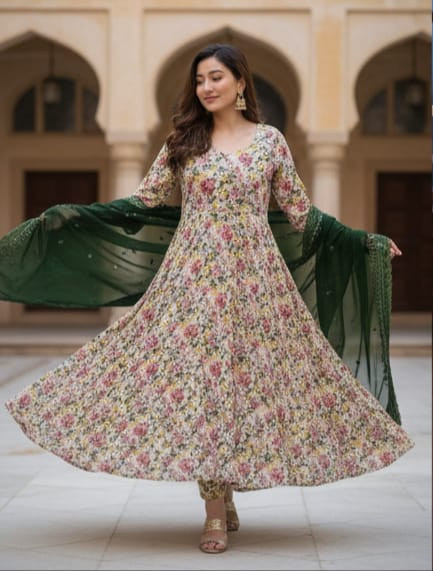 Floral Gown with dupatta