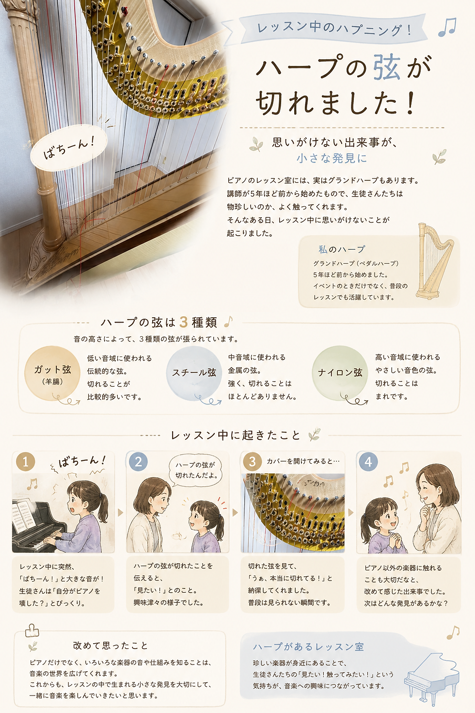 ハープの弦が切れた様子の画像