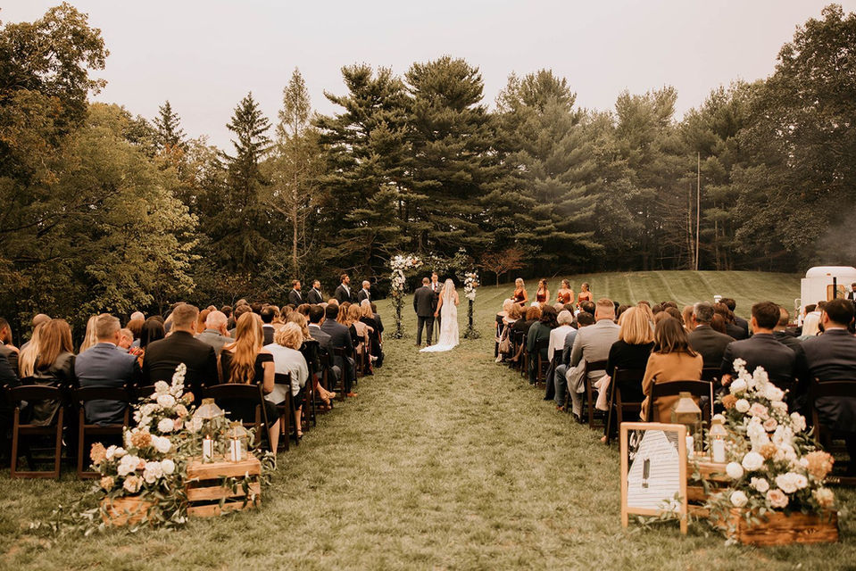 Lawn ceremony at Pocono wedding venue Sylvan Ridge Farm