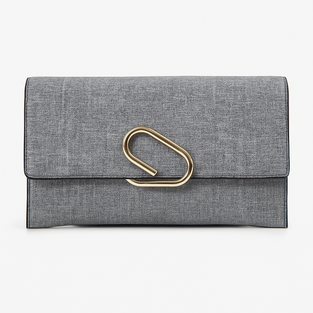 Carteira de Mão Cinza Com Fecho Dourado