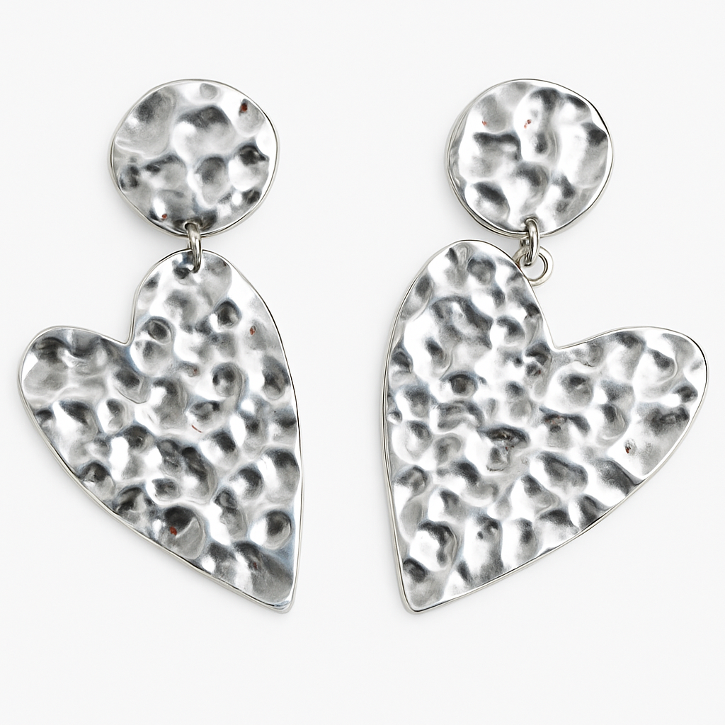 Brinco Prata Coração Martelado