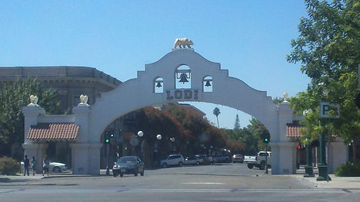The Lodi Arch spanning a downtown street in Lodi, California