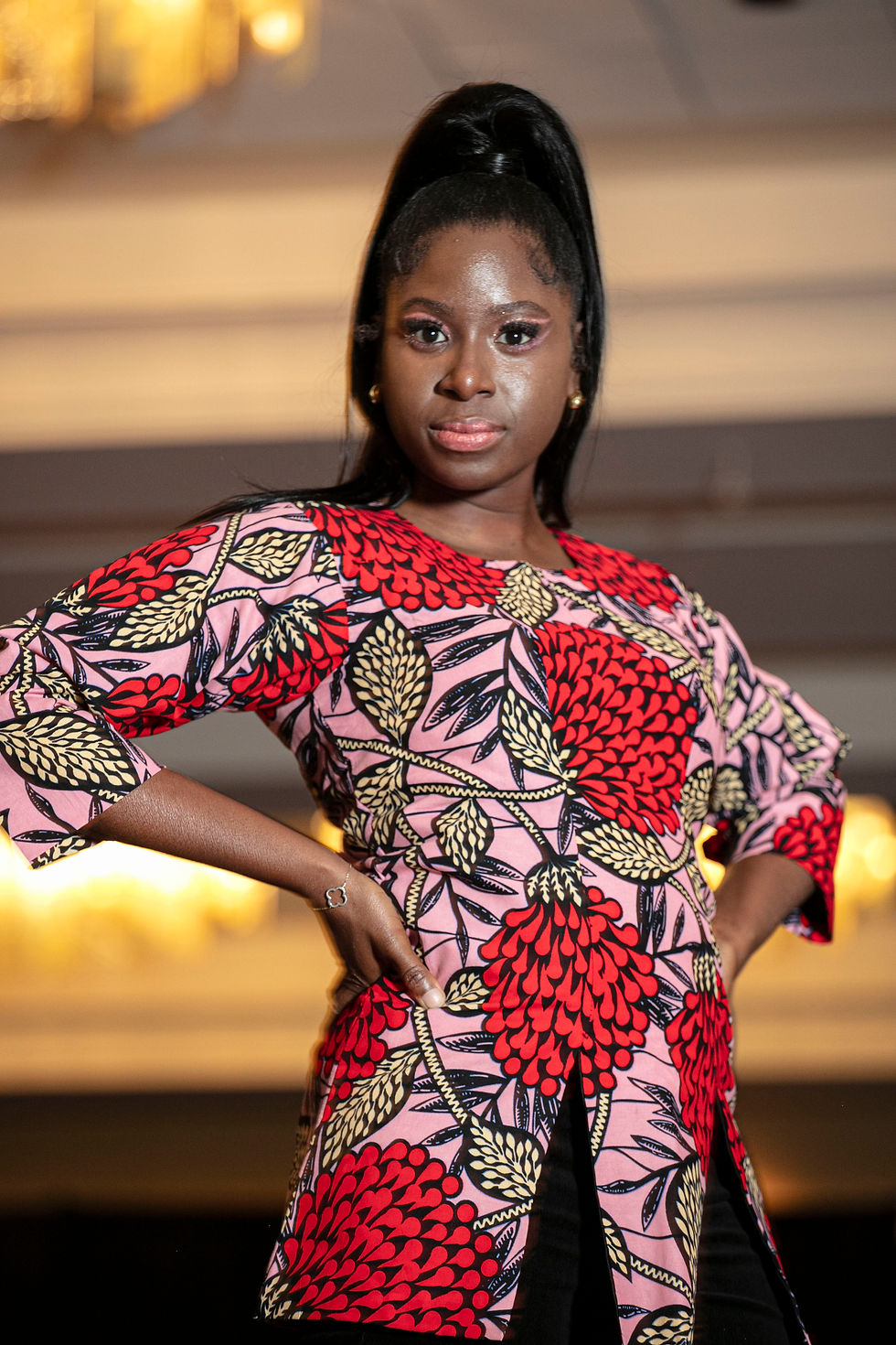 Thumbnail: Red Flower Pink African Print Top