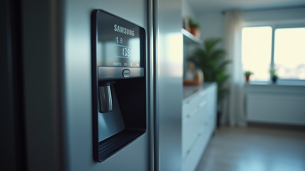 Close-up view of a Samsung refrigerator with a focus on the control panel