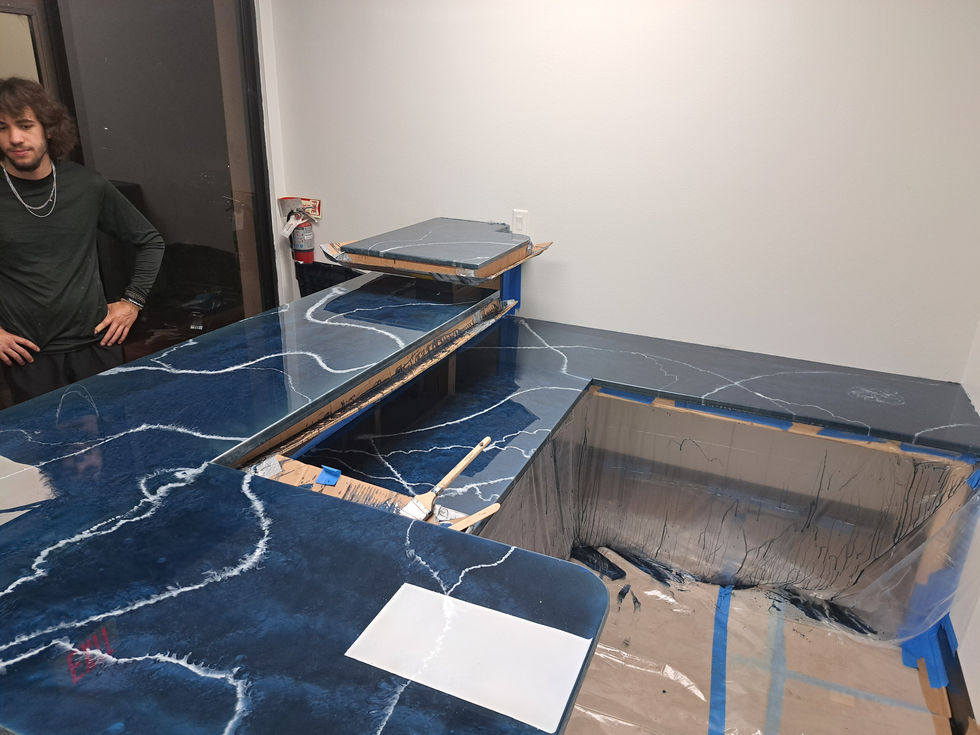 Captivating Metallic Epoxy Countertop Front Desk at B3 Construction Office, Central Florida. Elevate your workspace aesthetic