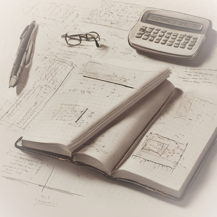 research book with writing and calculations on a table .jpg