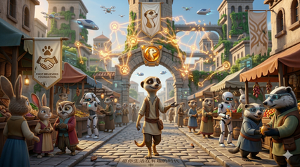 A meerkat walking through a Chinese market.