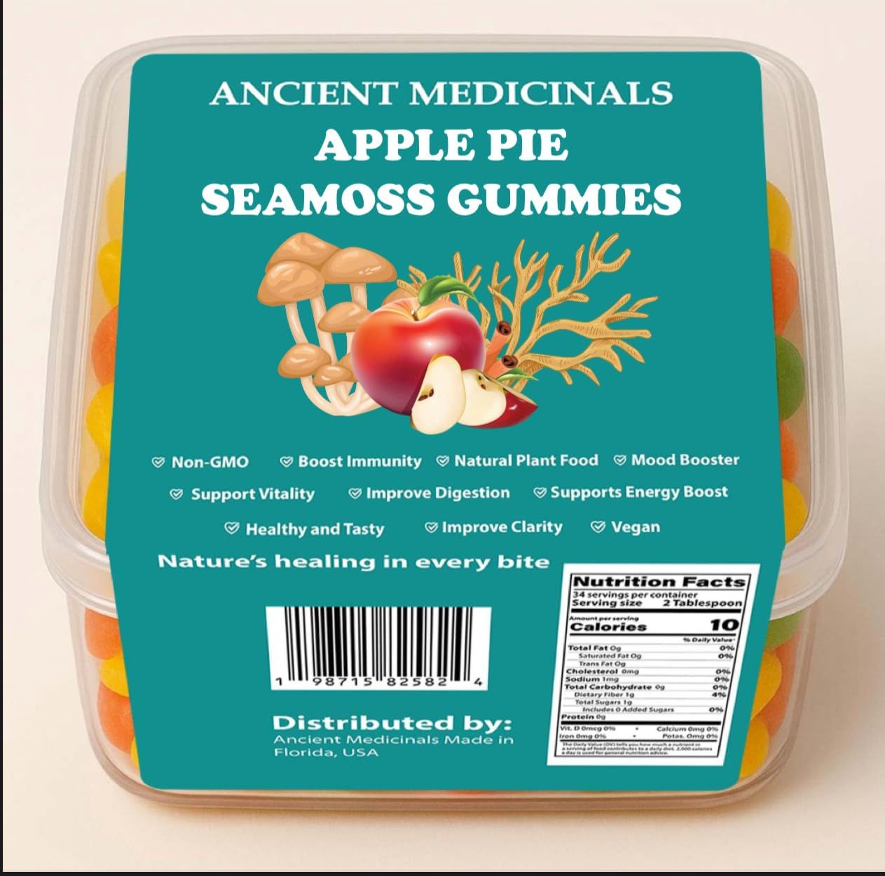 Natural Seamoss Gummies – Apple Cinnamon– 106 Gummies | Energy, Focus & Wellness