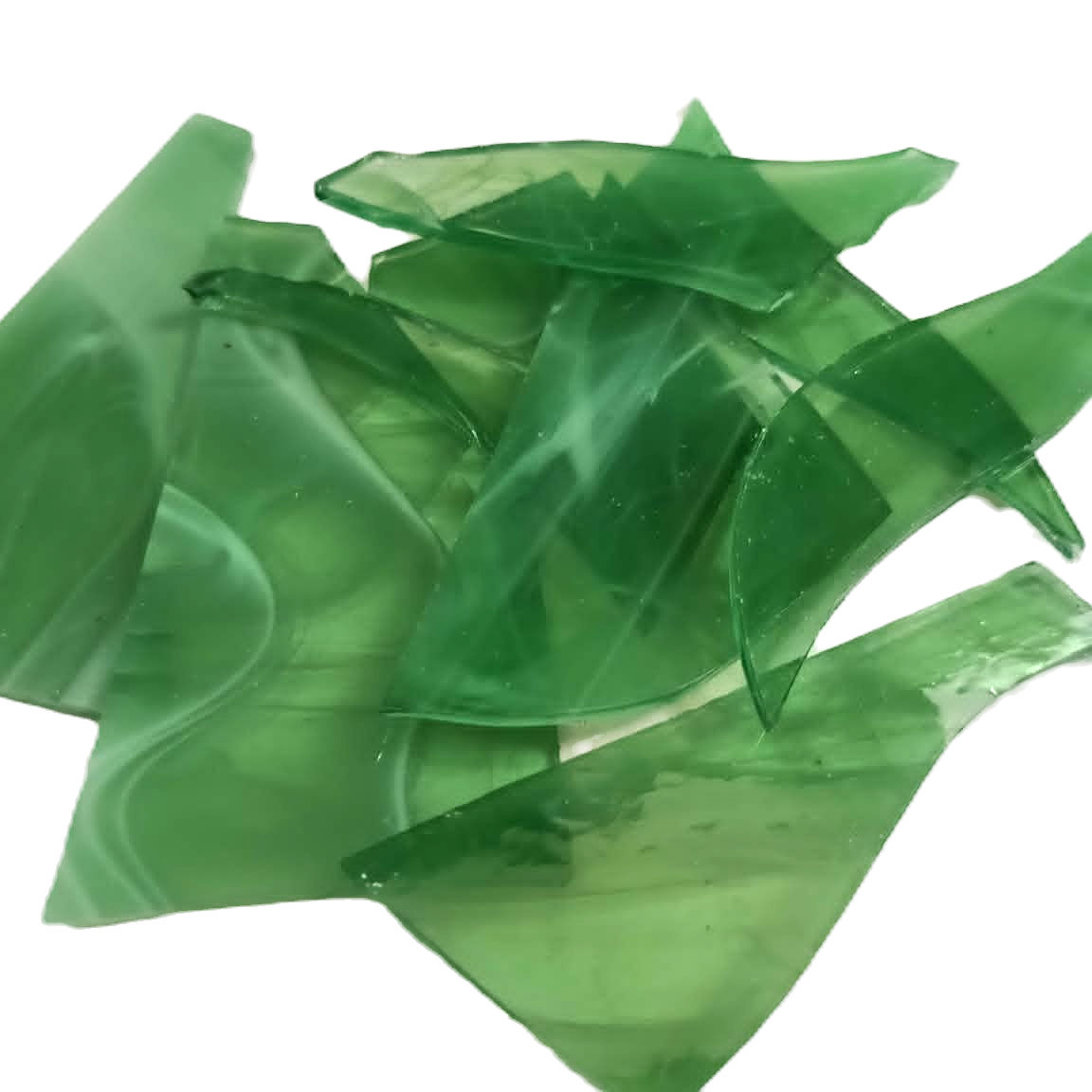 Mid Green Wispy   stained glass offcuts 100grams