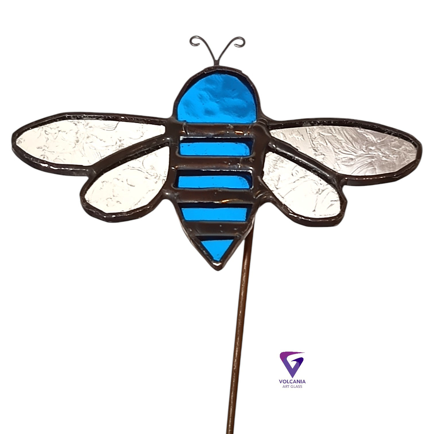 Bee  leadlight suncatcher / plant minder -blue banded