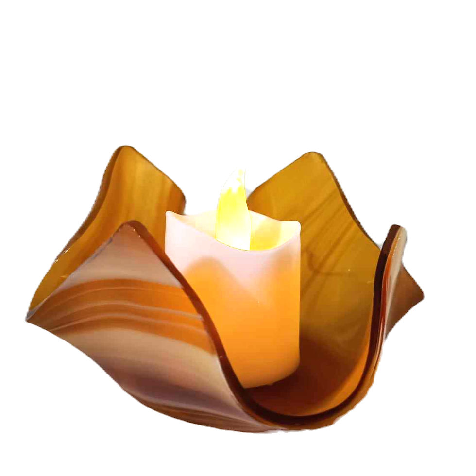 Thumbnail: Draped Glass Candle Holder / Small Dish -honey cream