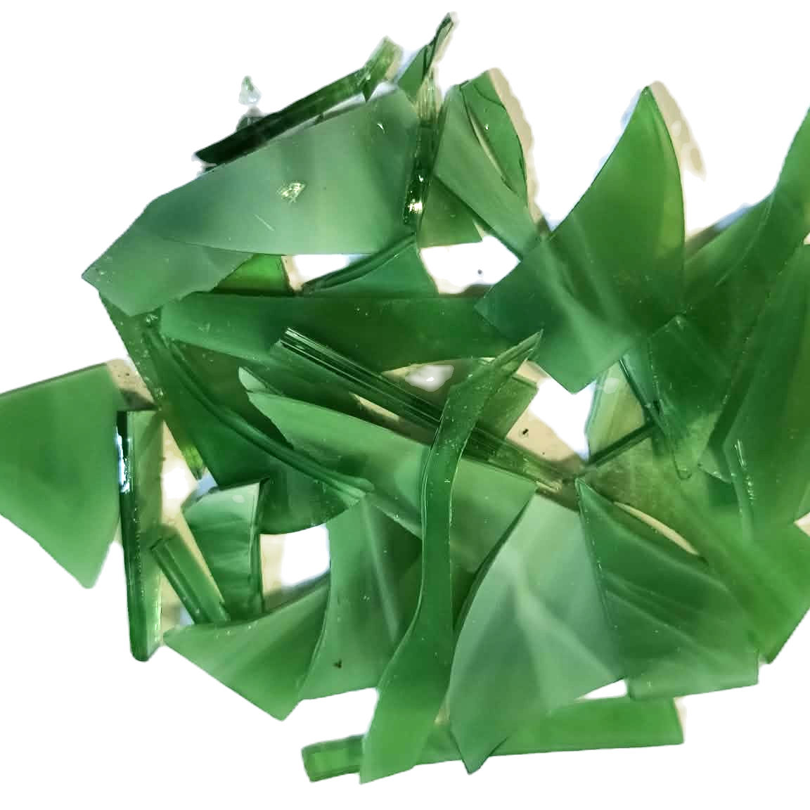 Mid Green wispy stained glass offcuts 100 grams
