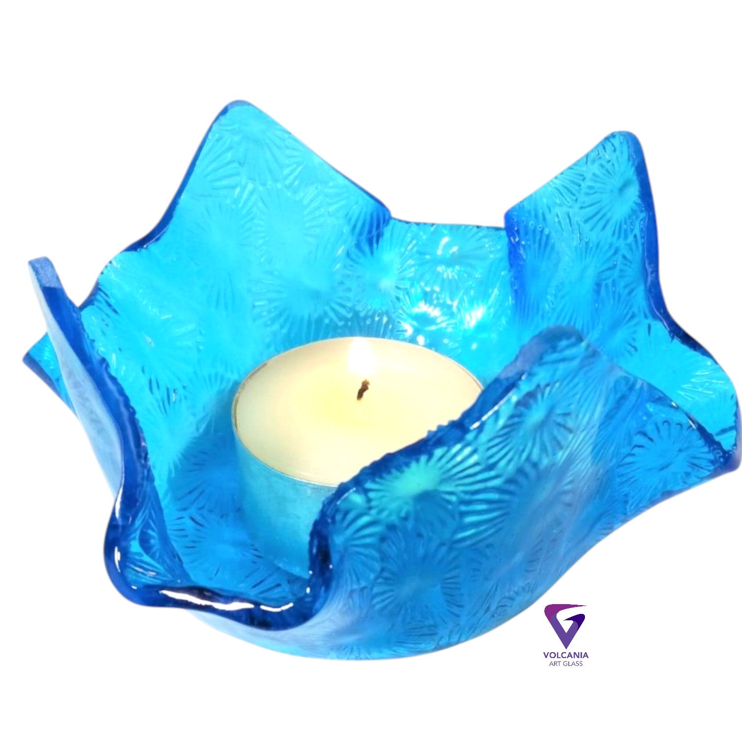 Draped Glass Candle Holder / Small Dish - aqua