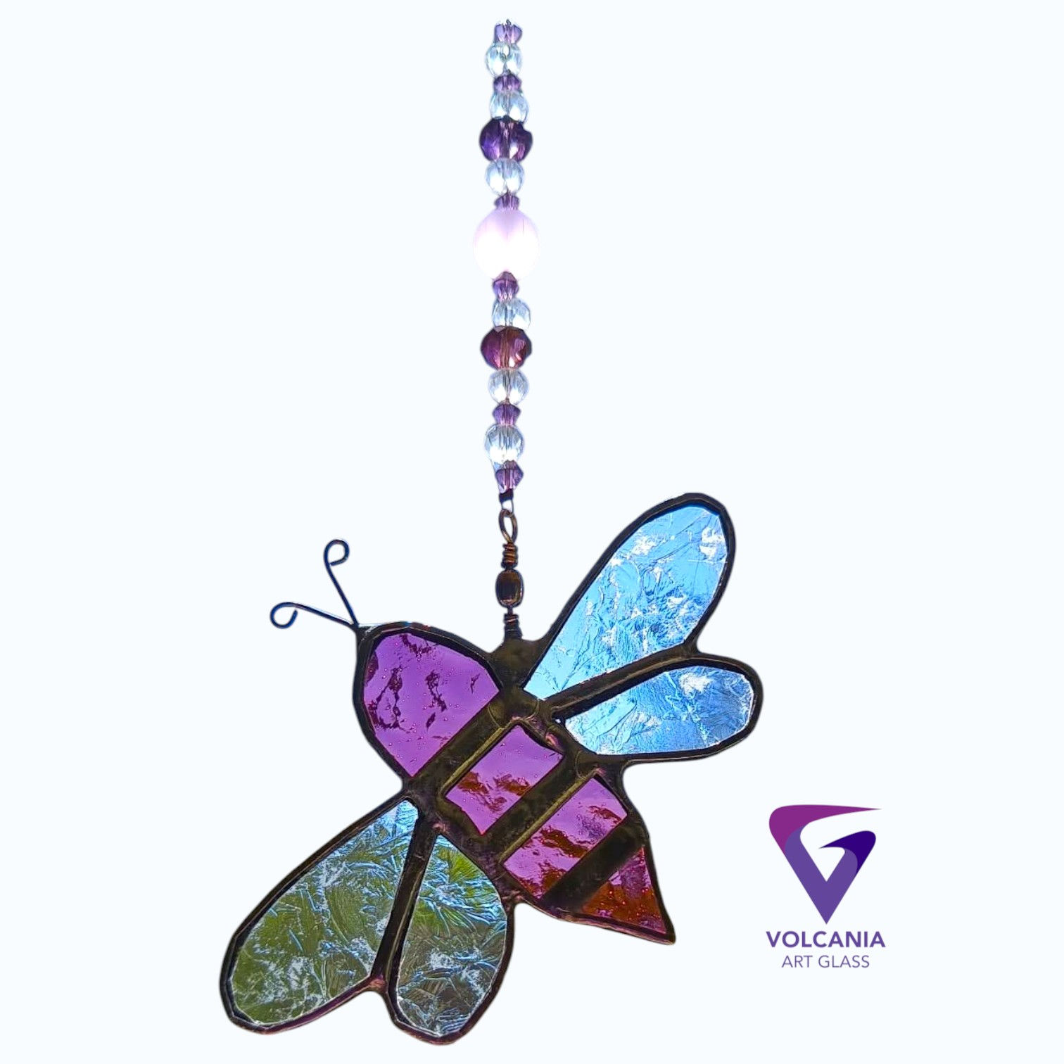 Bee leadlight suncatcher - small purple