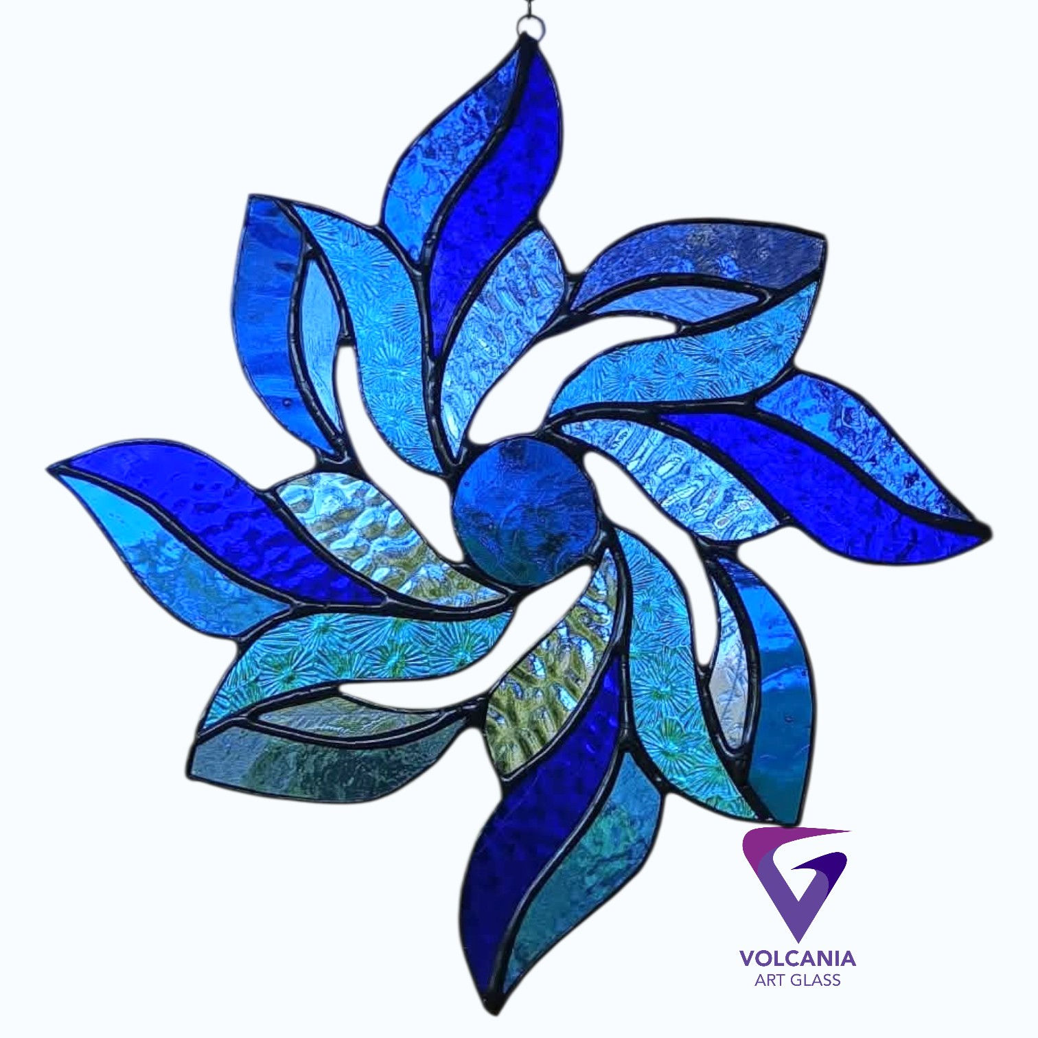 Swirling  Leaves  Leadlight Suncatcher-blues