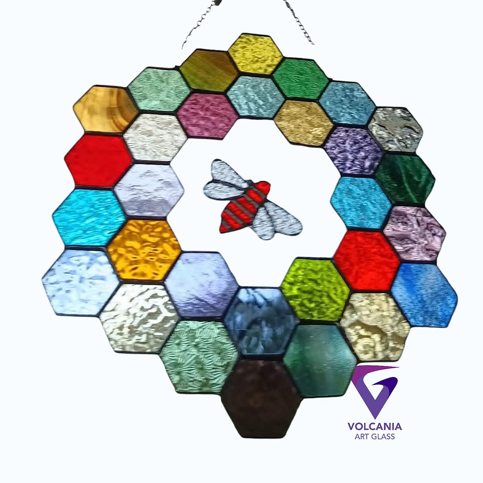 Thumbnail: Honeycomb with Orange  Bee leadlight stained glass suncatcher