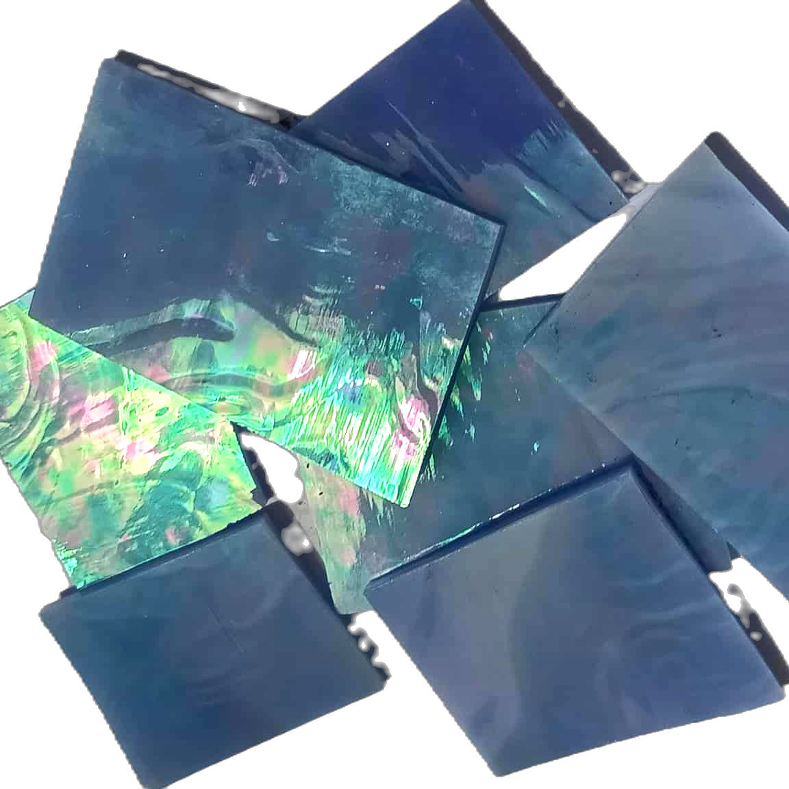 Iridized Light Blue stained glass offcuts 100 grams