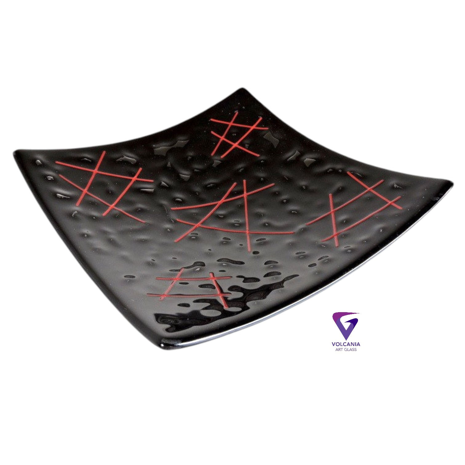 Art Glass Plate -Black with red accents