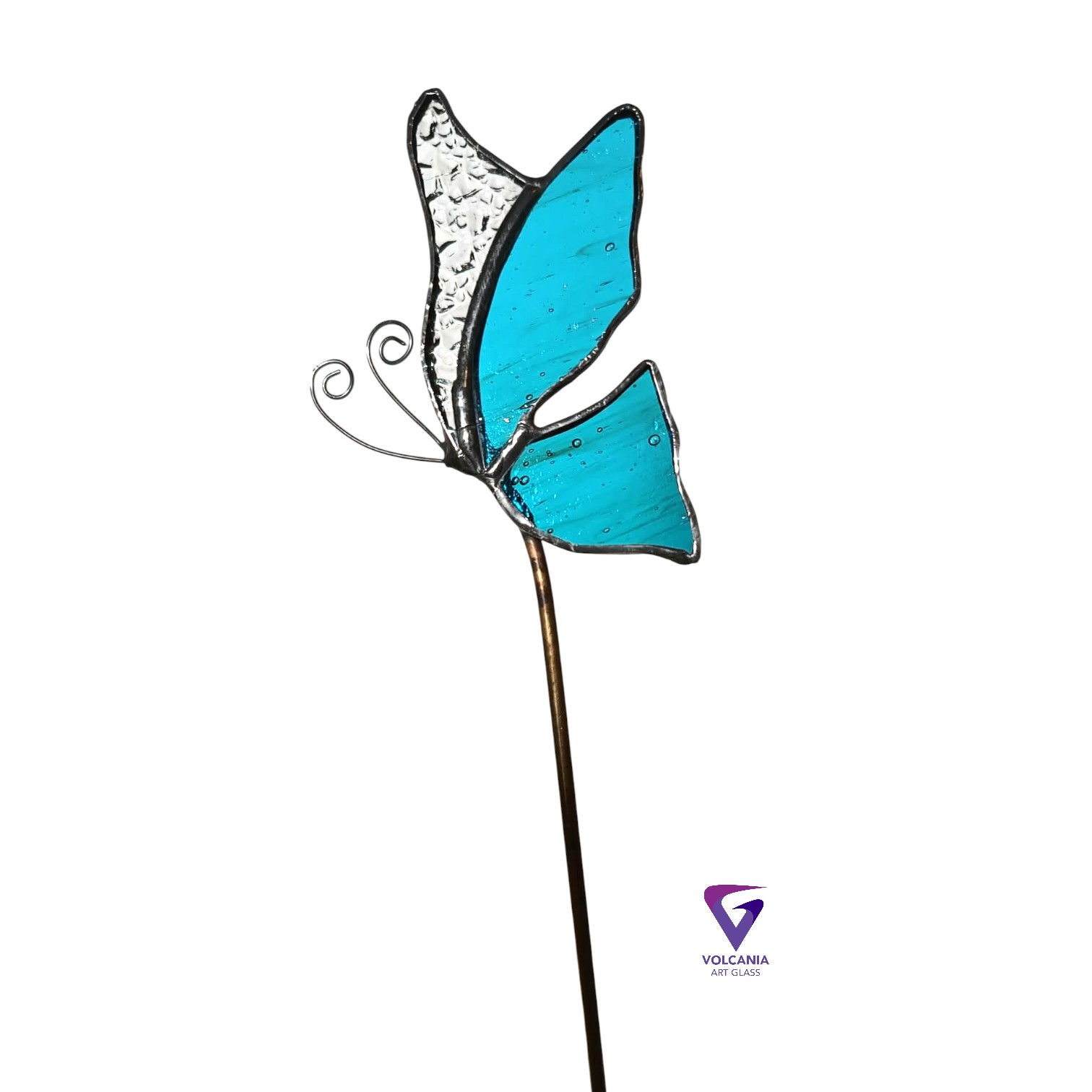 Butterfly leadlight suncatcher / plant minder -aqua