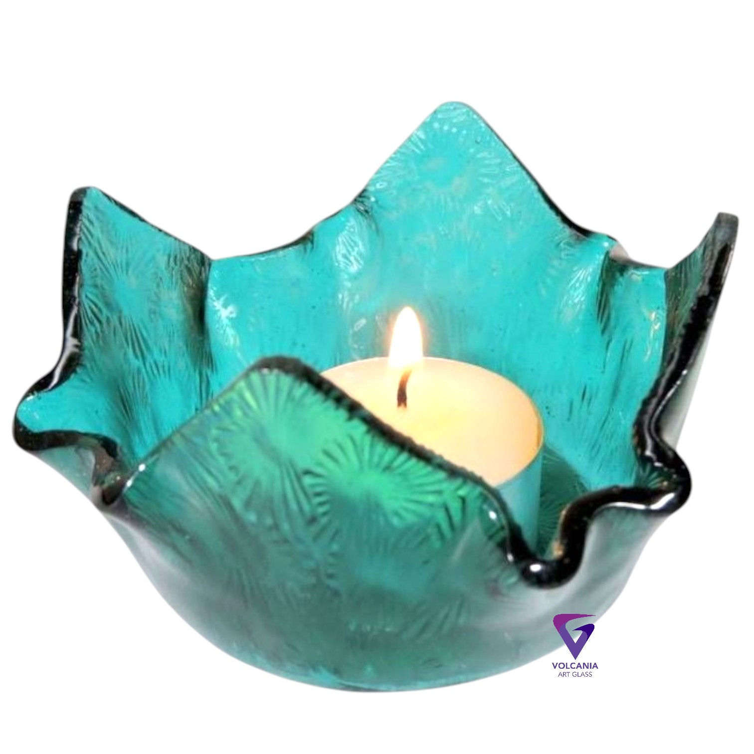 Glass Candle Holder / Small Dish -turquoise florentine
