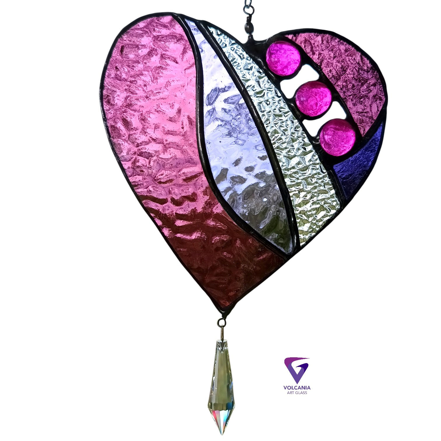 Heart with Crystal Leadlight Suncatcher-purple