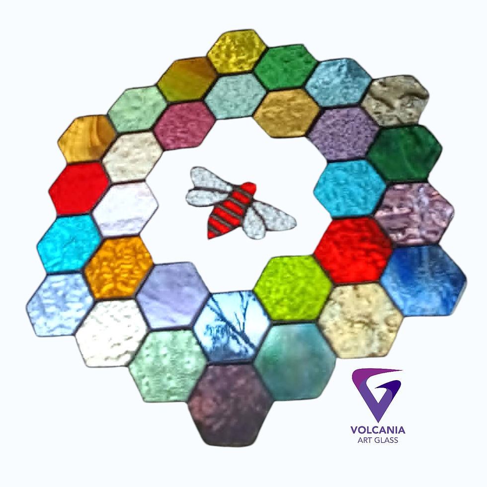 Thumbnail: Honeycomb with Orange  Bee leadlight stained glass suncatcher