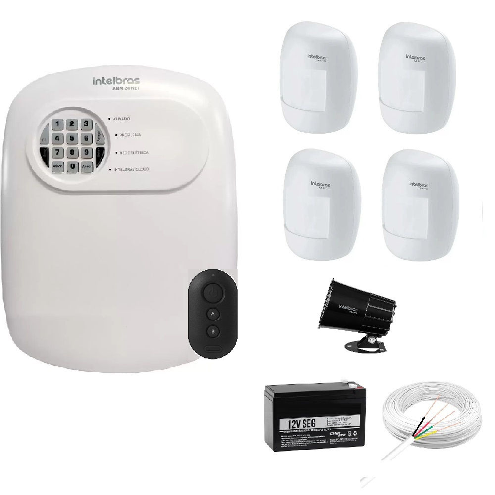 Kit Alarme Residencial Intelbras ANM 24 NET com 4 Sensores Com Fio