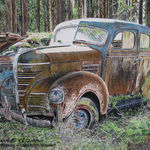abandoned classic car colored pencil drawing